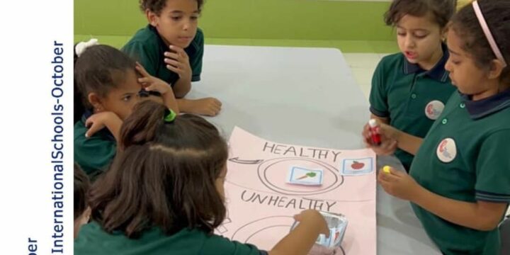 Through an integrated Science, Art, English and Math lesson, PYP 4/ Y.1<br>Students were able to sort out healthy and unhealthy food to acquire new healthy habits. They were able to count the food choices of each plate, and decorate the charts. Students colored the healthy food they would like to add to their plate. They also learnt to place their plate, fork and spoon on their mat.