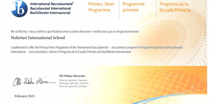 Congratulations, Nefertari International School is authorized to offer the Primary Years Programme of The International Baccalaureat.